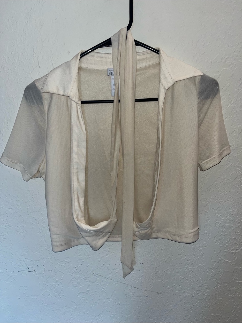 Maeve Cream Tie-Neck Sheer Crop Top
